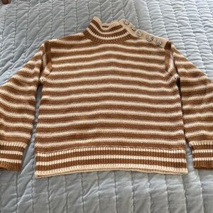 J Crew Cable-knit mockneck pullover in stripe with jewel buttons size S NWOT